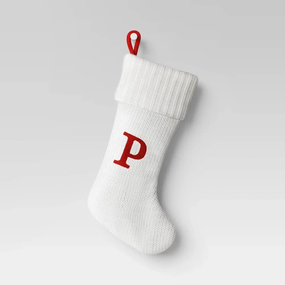 Wondershop Knit Monogram Christmas Stocking White 20